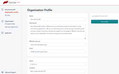 ViktorLite screenshot organisation profile