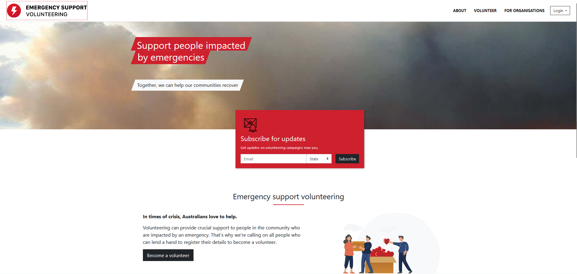 Emergency Support Volunteering Screenshot of Home Page